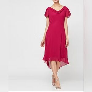 SLNY Short Sleeve Midi Shift Dress